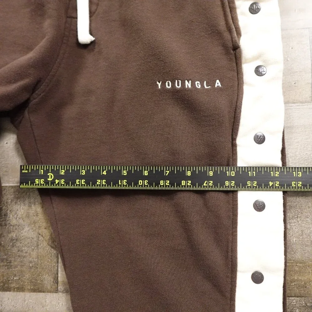 YoungLA 90s‎ Tear Away Joggers Men’s XL Brown Cream Snap Track Pants 28” Inseam